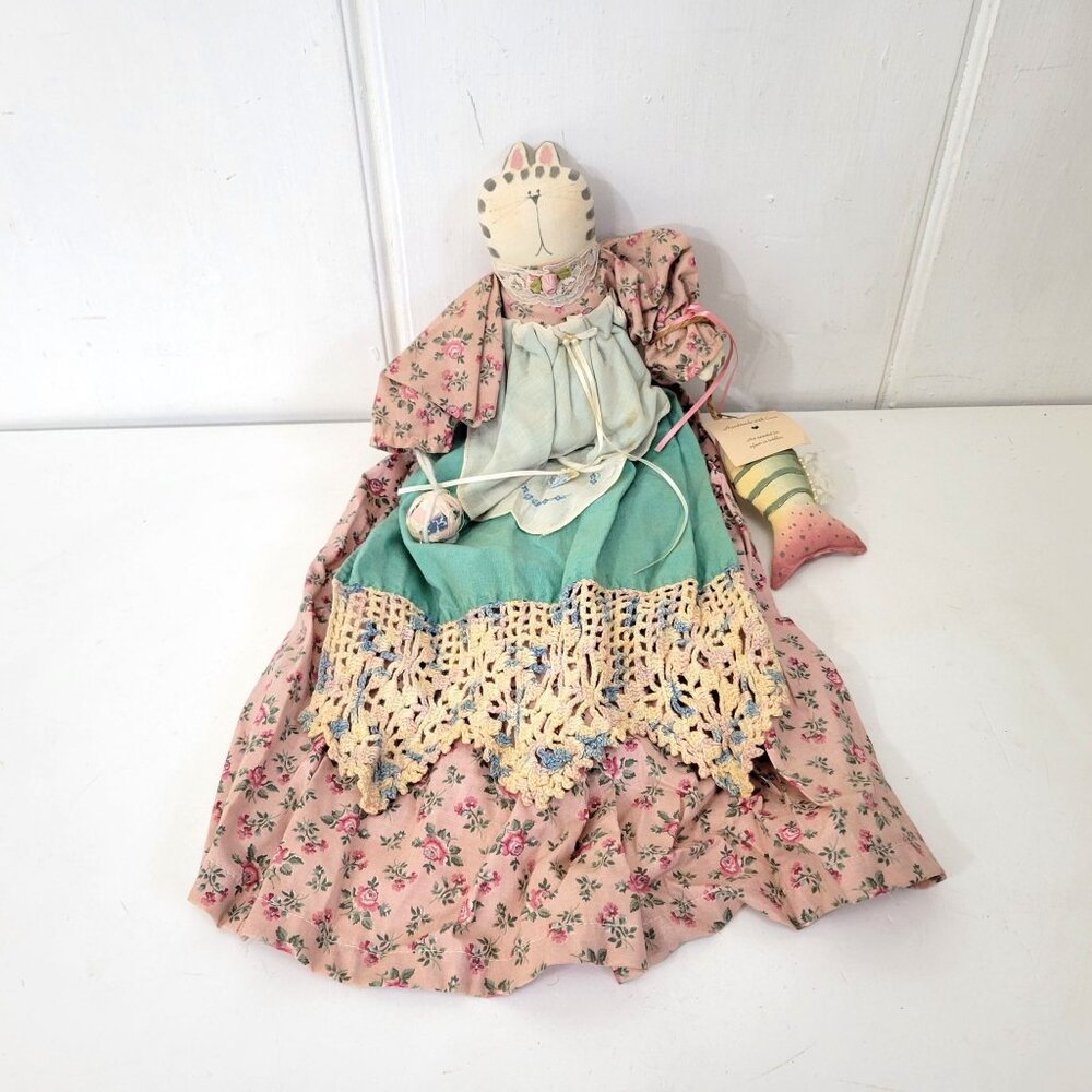 Cat Folk Doll Rag Doll Handmade Vintage Artist Doll